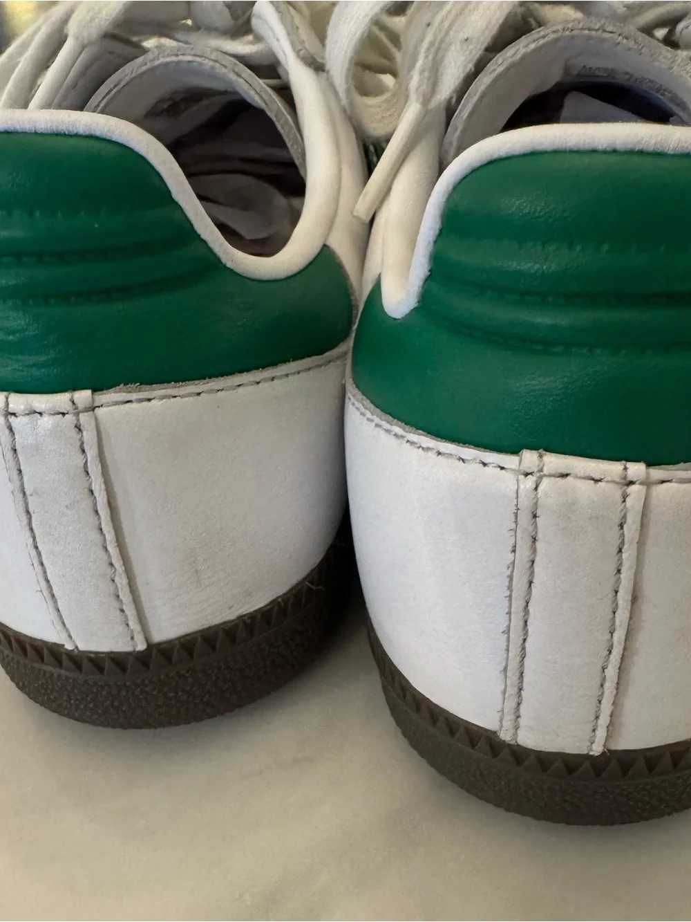Adidas Sambas White Leather Sneakers with Green Stripes
